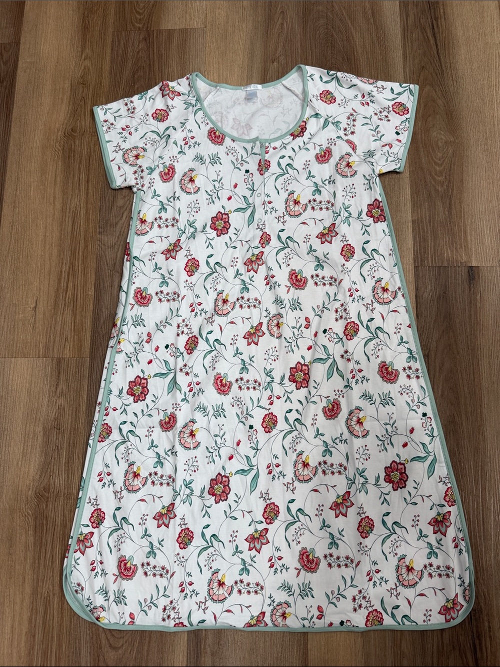NEW LAKE White Red Floral Nightgown Sleep Dress Pajamas Size Small Pima Cotton